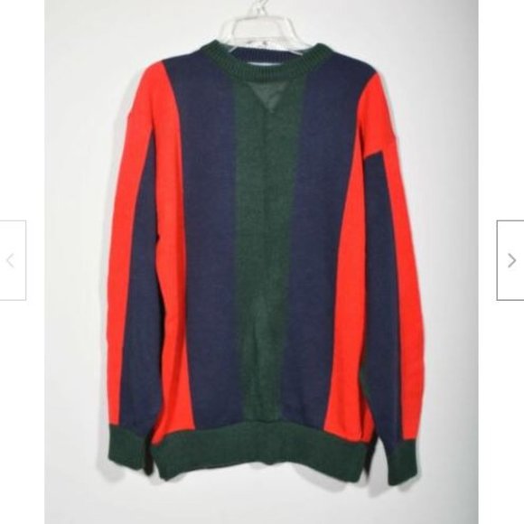 Men's Gitano Green Red Navy Stripes Crew Neck Long Sleeve Pullover Sweater Sz L - Picture 1 of 3